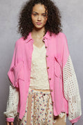 POL Contrast sweater sleeves chest pockets shirt