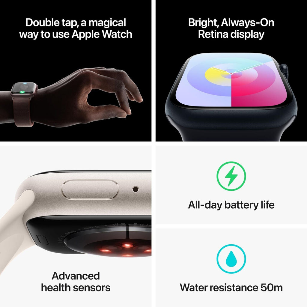 Apple Watch Series 9 (GPS) 45mm Aluminum Case with Midnight Sport Band - S/M - Midnight - MR993LL/A