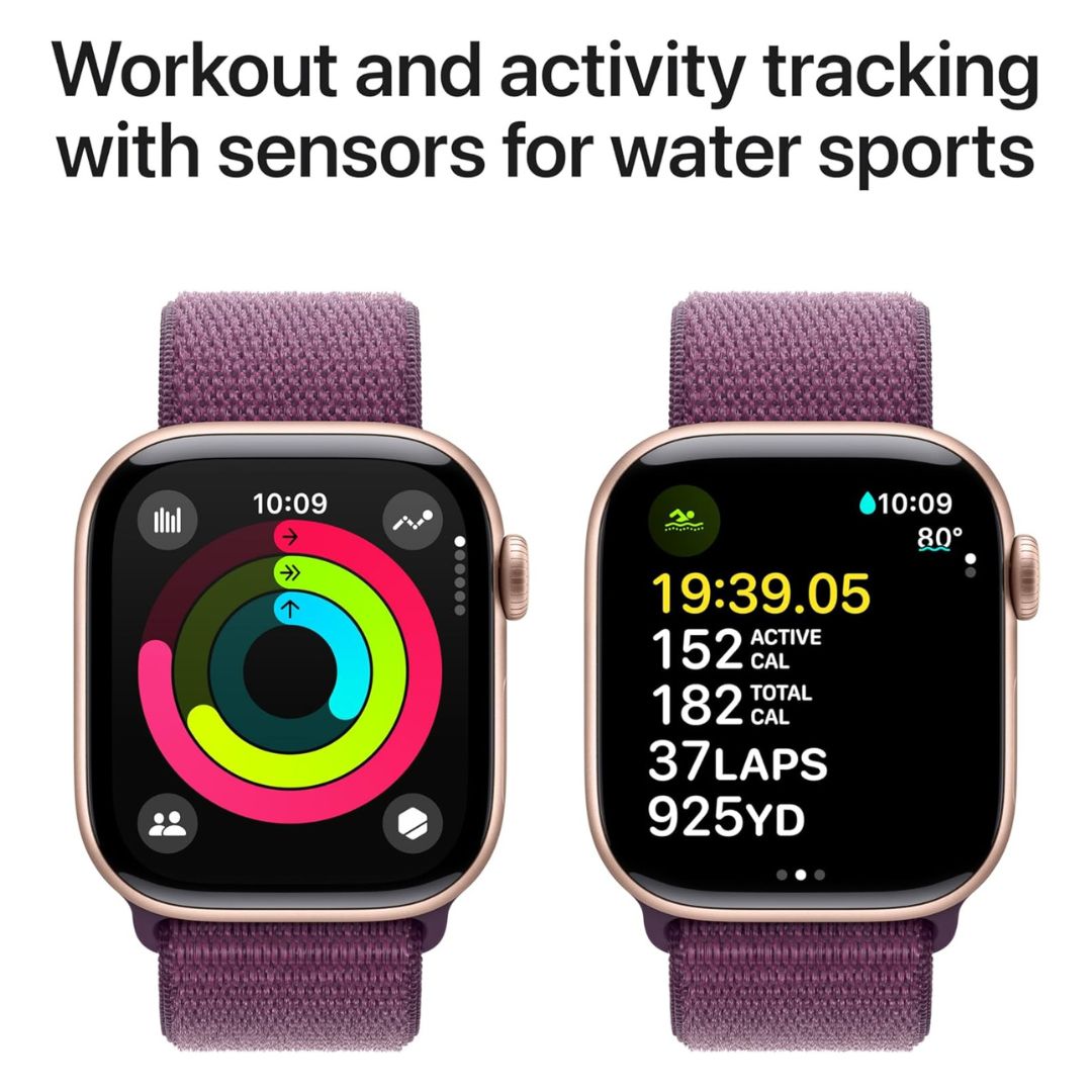 Apple Watch Series 10 (GPS+Cellular) 42mm Rose Gold Aluminum Case with Plum Sport Loop Band - MWXC3LW/A