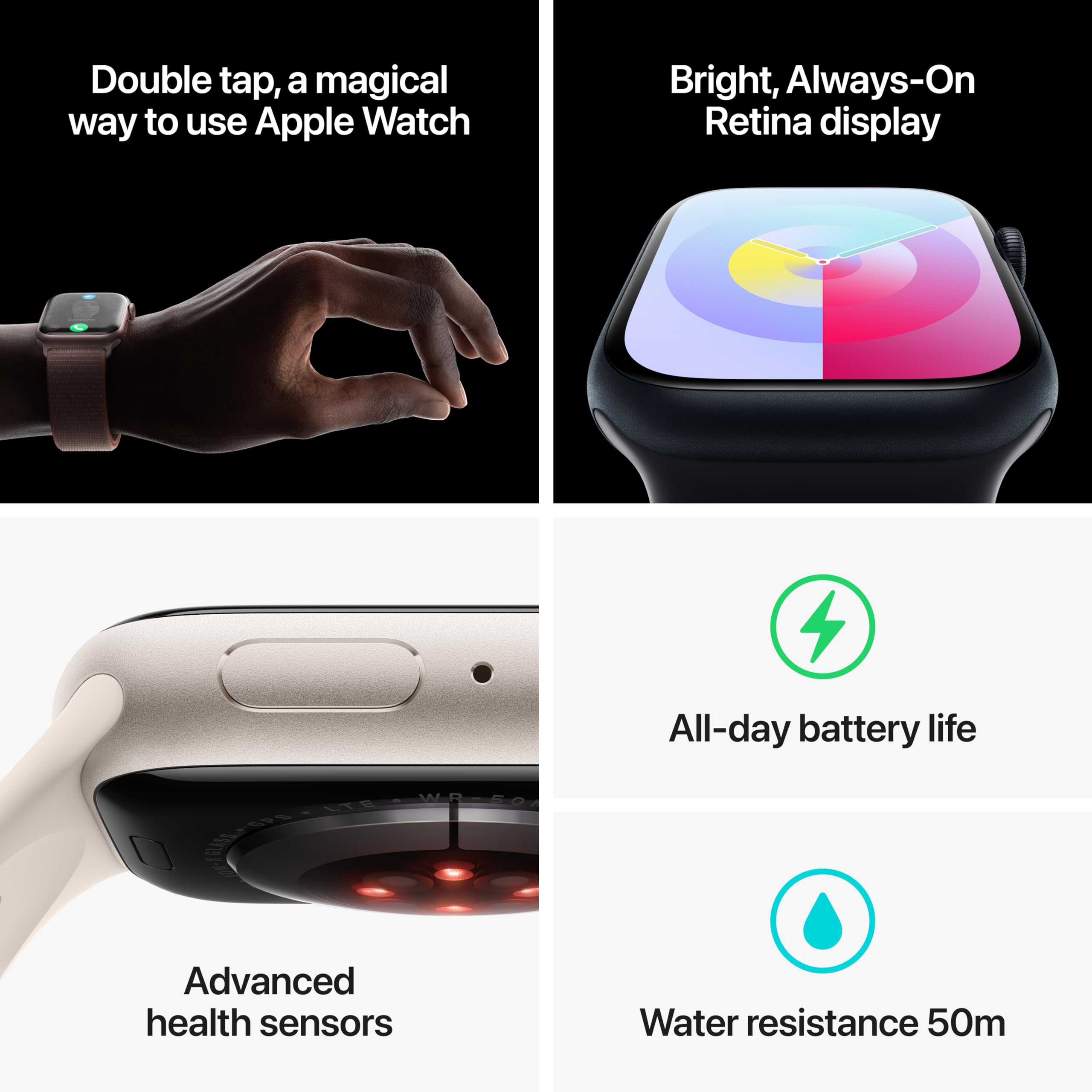 Apple Watch Series 9 (GPS + Cellular) 41mm Graphite Stainless Steel Case with Midnight Sport Band - M/L - MRJ93LL/A