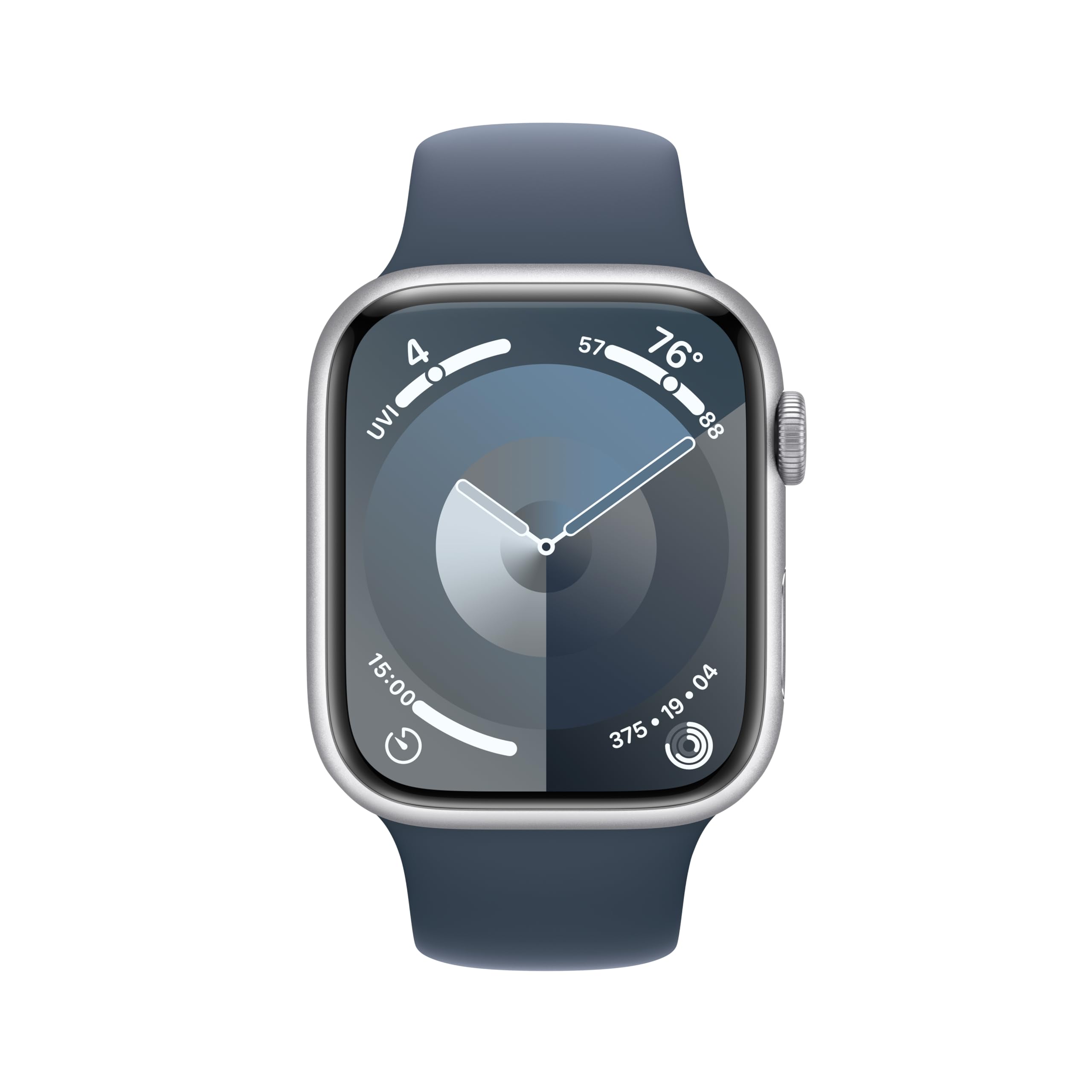 Apple Watch Series 9 (GPS + Cellular) 45mm Aluminum Case with Storm Blue Sport Band - S/M - Silver - MRMG3LL/A