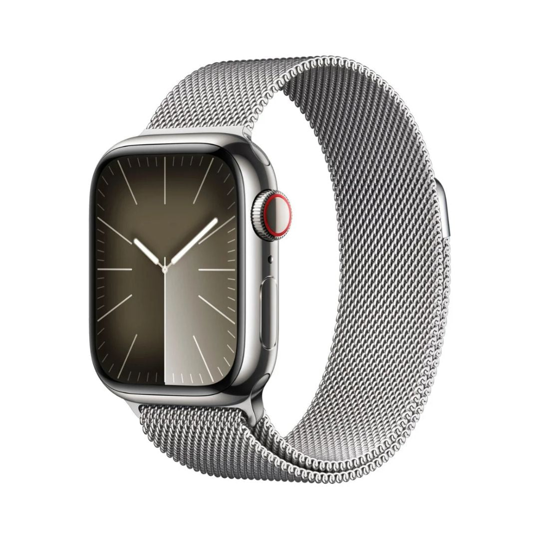 Apple Watch Series 9 (GPS + Cellular) 41mm Silver Stainless Steel Case with Silver Milanese Loop - S - MRJ43LL/A